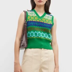 Lingua Franca X Nordstrom Logo Jacqaurd Cashmere Sweater Vest size XS